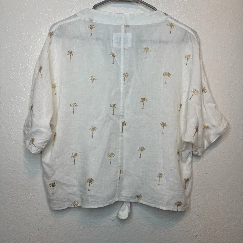Rails Thea Golden Palms Tie Front Linen Blend Shirt Size Medium - Picture 8 of 8